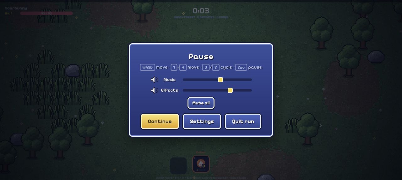 PokéSurvivor pause menu displaying movement and move switching controls