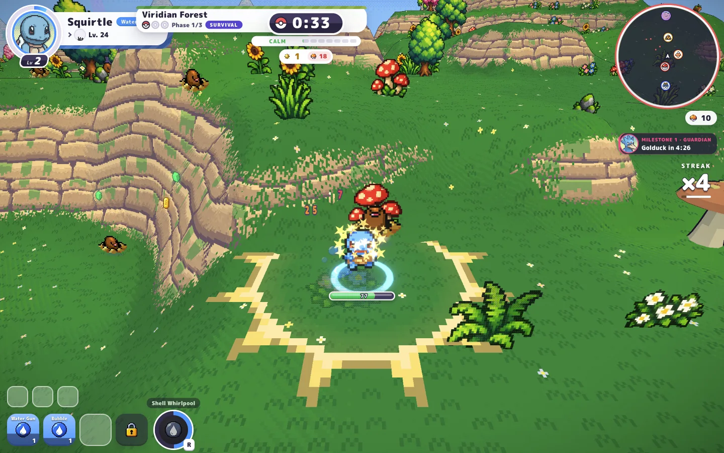 Squirtle fighting in Viridian Forest during a Survival run